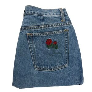 Vintage Paris Sport Club Jeans Women's Size 14 Rose Embroidered Blue Denim 1980s